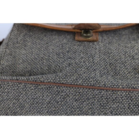 Vintage 70s 80s Streetwear Distressed Wool Tweed Leather Messenger Bag Briefcase - Picture 6 of 11